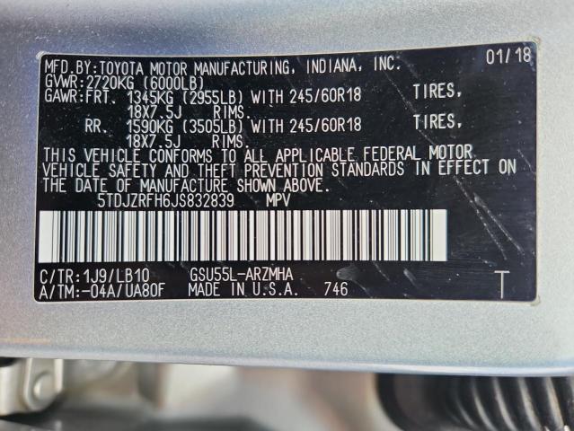 2018 TOYOTA HIGHLANDER 5TDJZRFH6JS832839