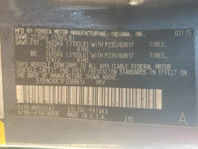 2015 TOYOTA SIENNA XLE 5TDYK3DC1FS588614