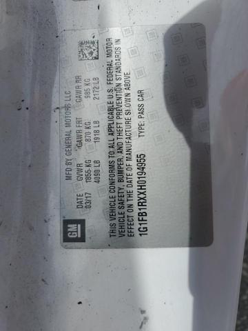 2017 CHEVROLET CAMARO LT 1G1FB1RXXH0194955