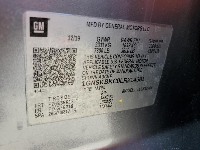 2020 CHEVROLET TAHOE K1500 LT 1GNSKBKC0LR214581