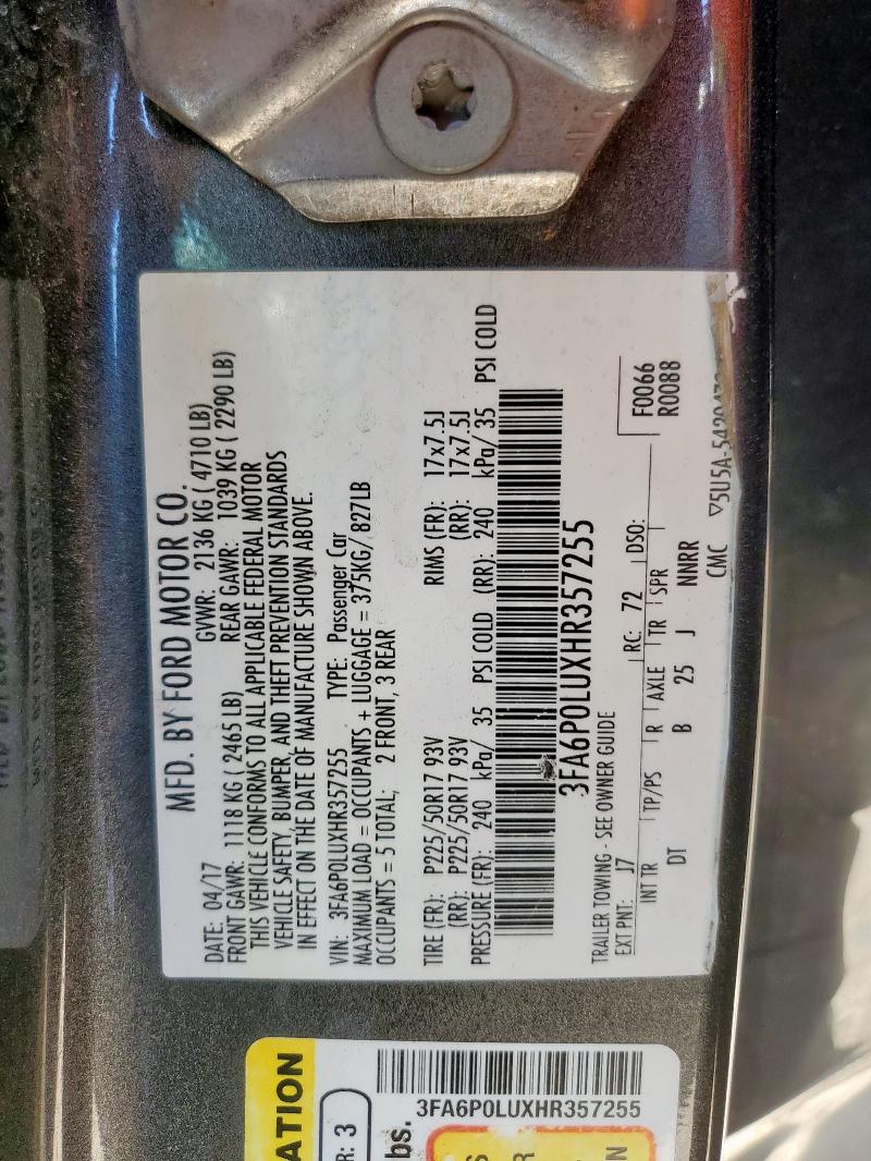 2017 FORD FUSION SE 3FA6P0LUXHR357255