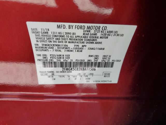 2019 FORD FLEX SEL 2FMGK5C82KBA11506