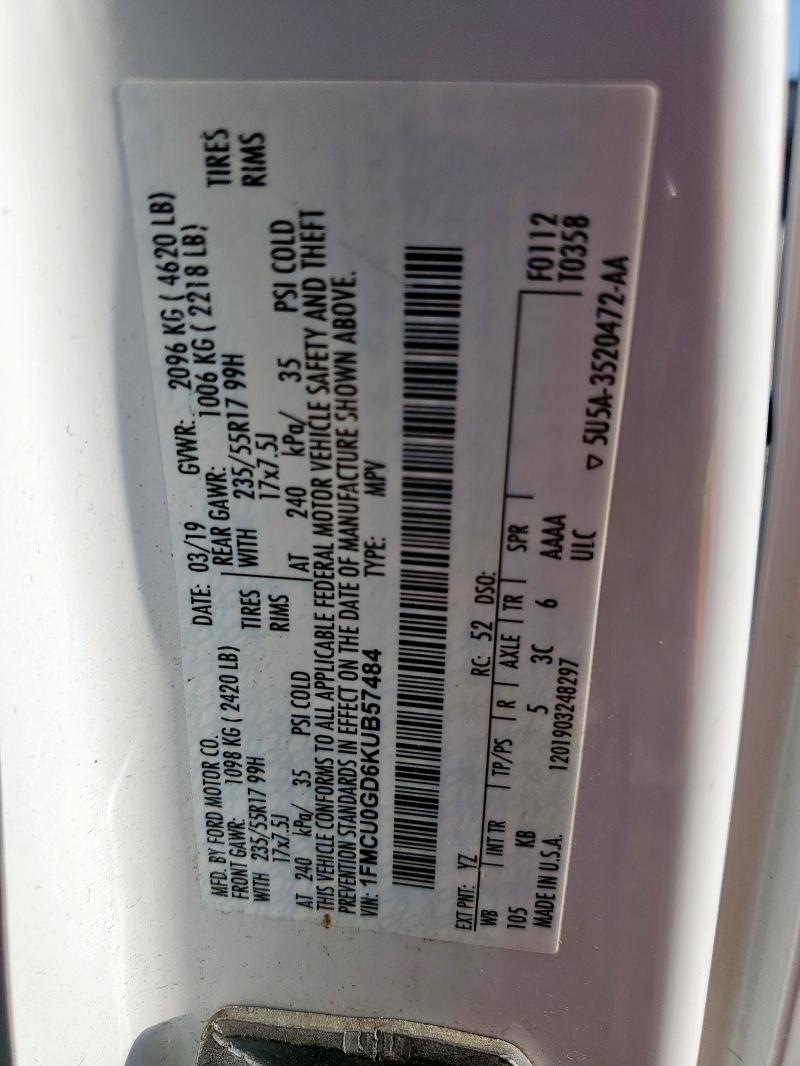 2019 FORD ESCAPE SE - 1FMCU0GD6KUB57484