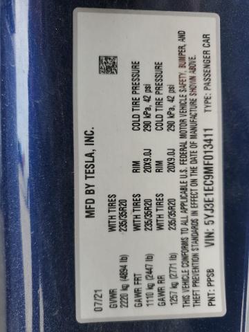 2021 TESLA MODEL 3 5YJ3E1EC9MF013411