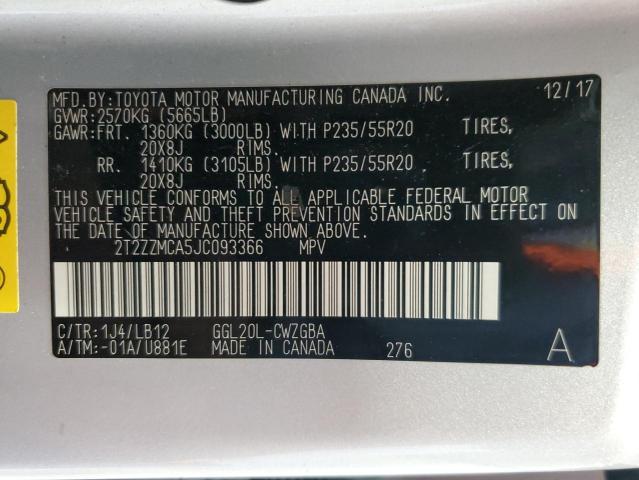 2018 LEXUS RX 350 BAS 2T2ZZMCA5JC093366