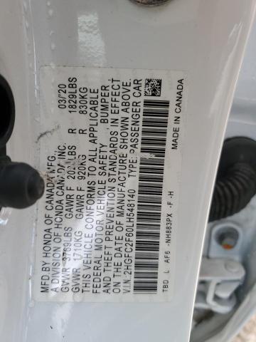 2020 HONDA CIVIC LX 2HGFC2F60LH548140