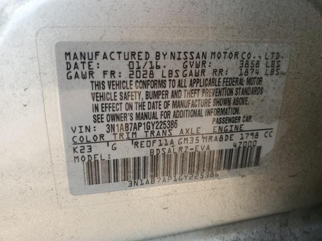 2016 NISSAN SENTRA S 3N1AB7AP1GY225386