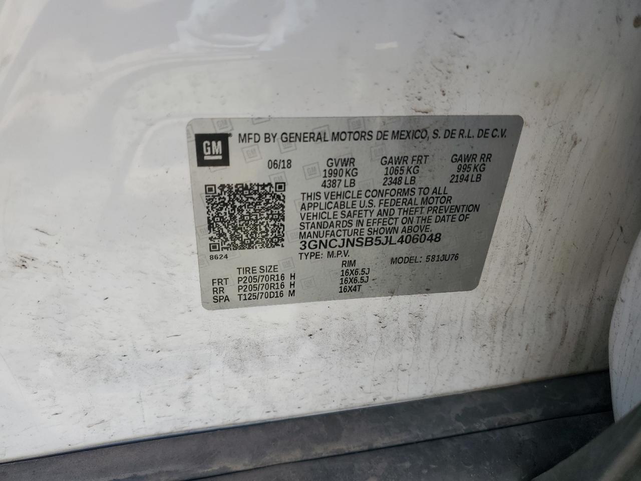 Lot #3310447303 2018 CHEVROLET TRAX LS