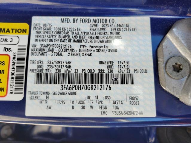 2016 FORD FUSION SE 3FA6P0H70GR212176