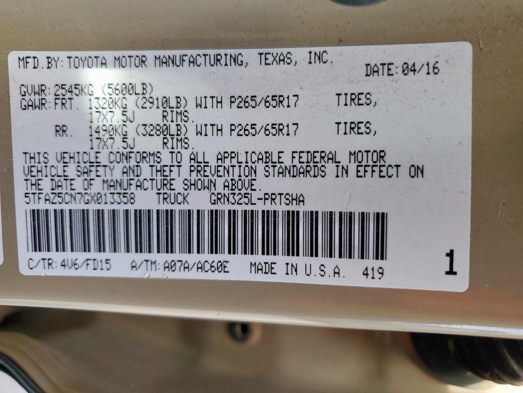 2016 TOYOTA TACOMA DOU 5TFAZ5CN7GX013358