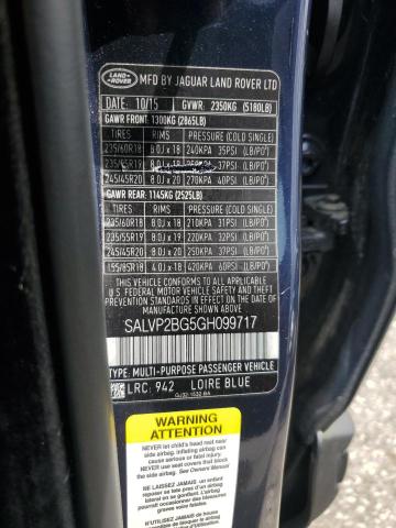 2016 LAND ROVER RANGE ROVE SALVP2BG5GH099717