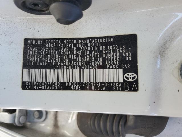 2016 TOYOTA COROLLA L - 5YFBURHE1GP481488