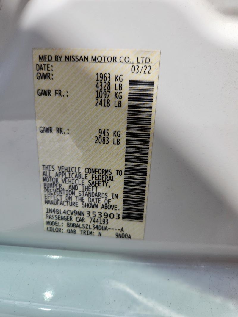 2022 NISSAN ALTIMA SR - 1N4BL4CV9NN353903