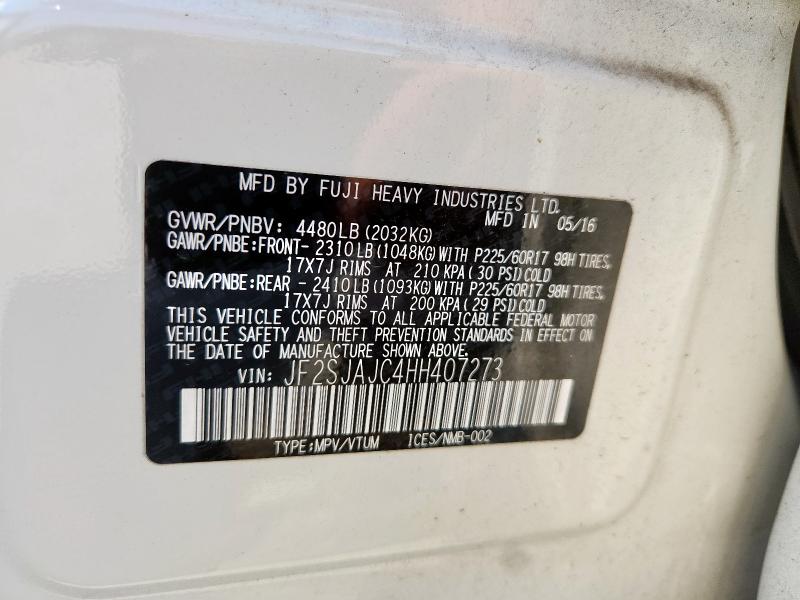 2017 SUBARU FORESTER 2 JF2SJAJC4HH407273