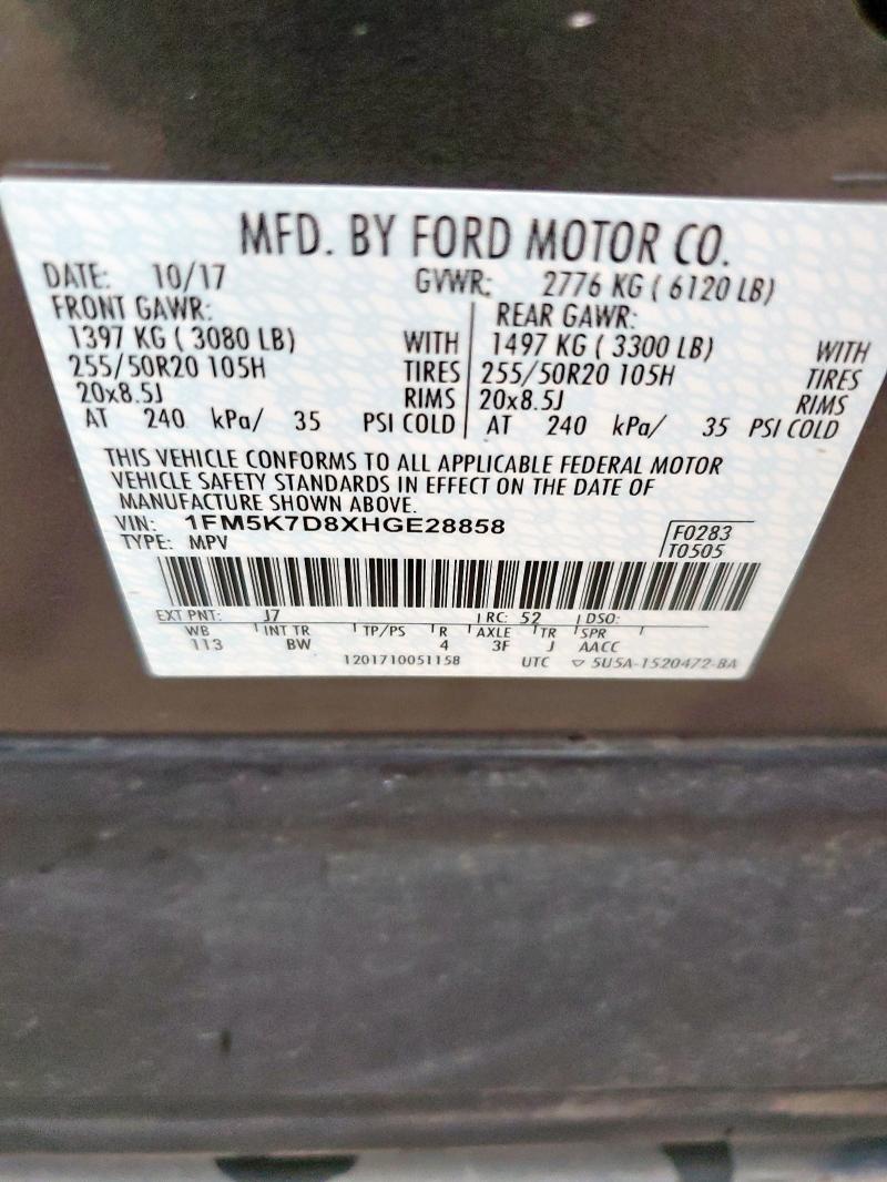 2017 FORD EXPLORER XLT 1FM5K7D8XHGE28858