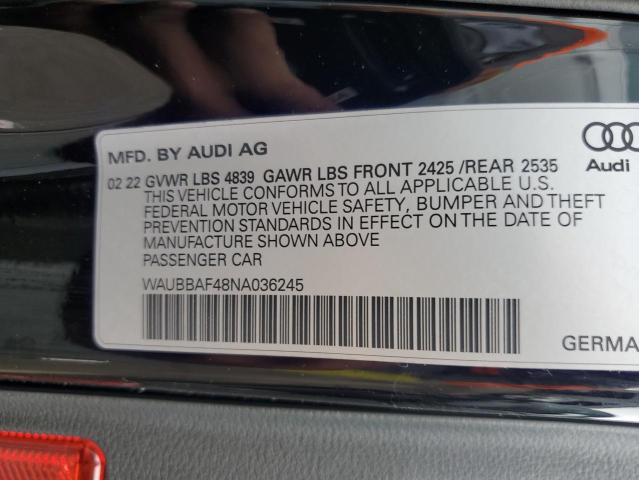 2022 AUDI A4 PREMIUM WAUBBAF48NA036245