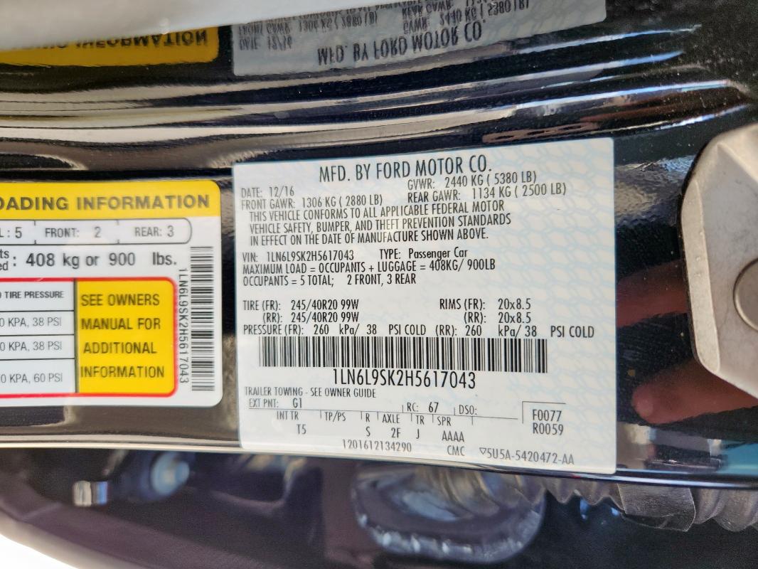 2017 LINCOLN CONTINENTA - 1LN6L9SK2H5617043