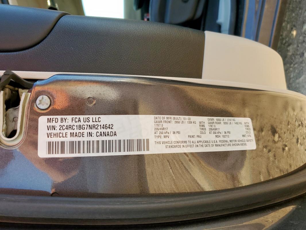 2022 CHRYSLER PACIFICA T 2C4RC1BG7NR214642