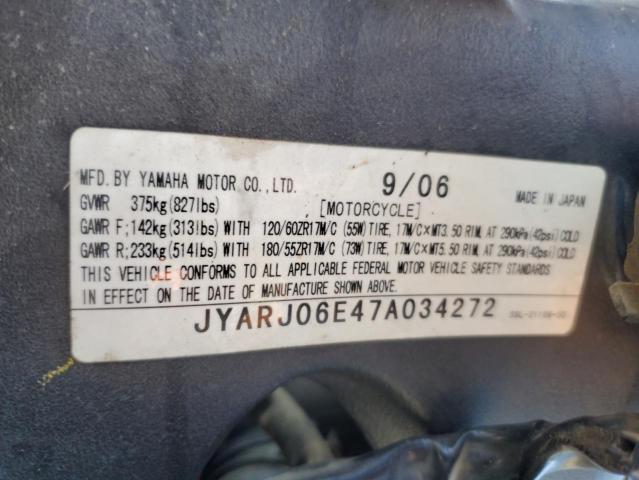 2007 YAMAHA YZFR6 S JYARJ06E47A034272