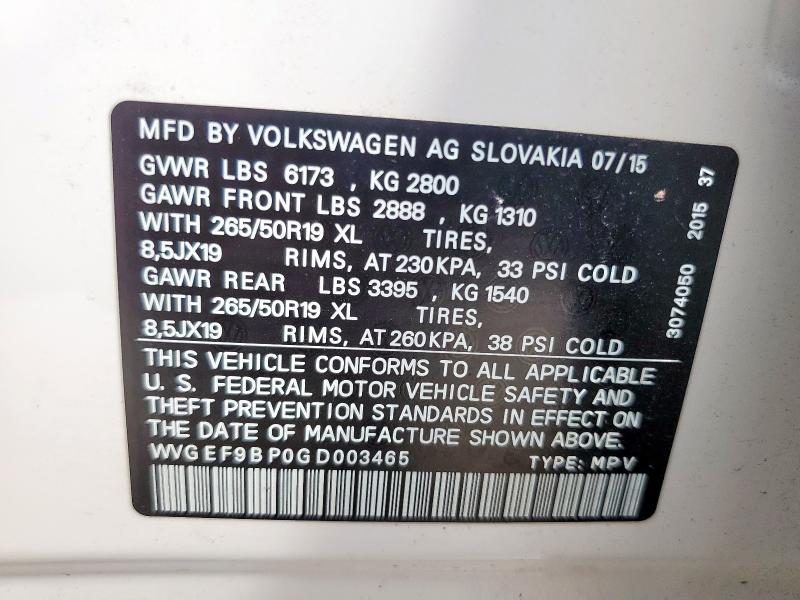 2016 VOLKSWAGEN TOUAREG SP WVGEF9BP0GD003465