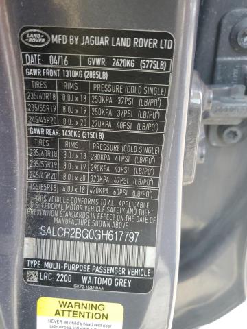 2016 LAND ROVER DISCOVERY SALCR2BG0GH617797