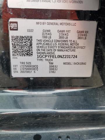 2022 CHEVROLET SILVERADO - 1GCPYFEL0NZ231724