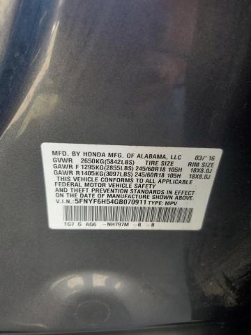 2016 HONDA PILOT EXL 5FNYF6H54GB070911