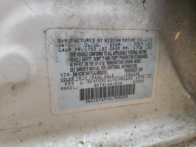 2016 NISSAN VERSA S 3N1CN7AP7GL905225