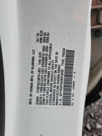2017 HONDA RIDGELINE 5FPYK3F54HB018202