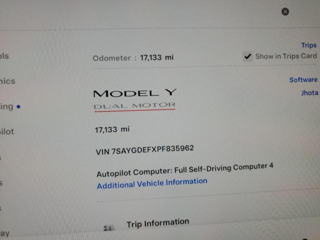 2023 TESLA MODEL Y 7SAYGDEFXPF835962