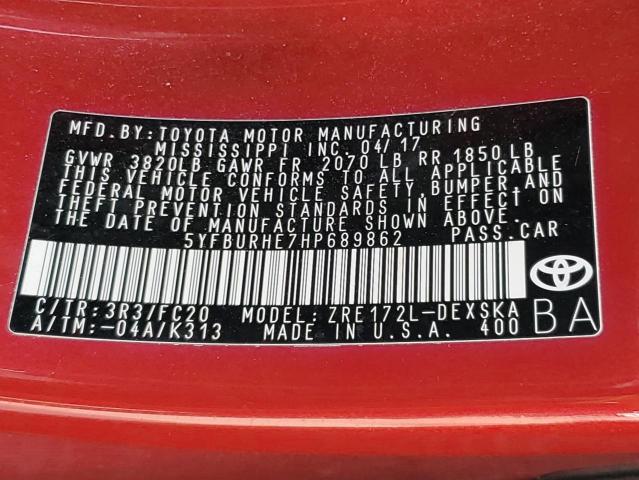 2017 TOYOTA COROLLA L - 5YFBURHE7HP689862