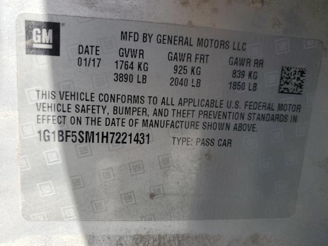 2017 CHEVROLET CRUZE PREM 1G1BF5SM1H7221431