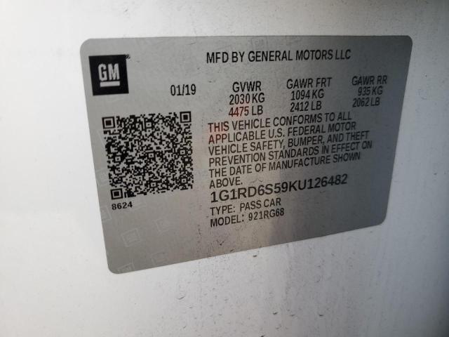2019 CHEVROLET VOLT PREMI 1G1RD6S59KU126482