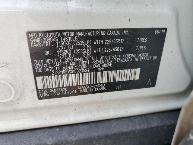 2019 TOYOTA RAV4 XLE 2T3P1RFVXKC023594