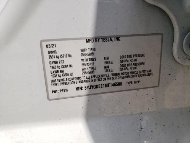 2021 TESLA MODEL Y - 5YJYGDEE1MF146506