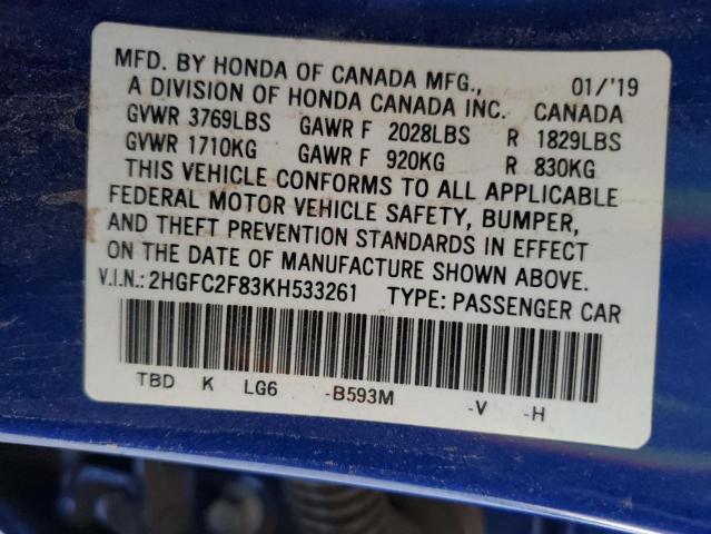 2019 HONDA CIVIC SPOR 2HGFC2F83KH533261