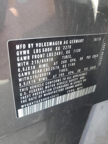 2017 VOLKSWAGEN TIGUAN S WVGBV7AXXHK012411