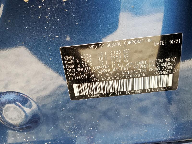 2022 SUBARU LEGACY 4S3BWAB62N3009805