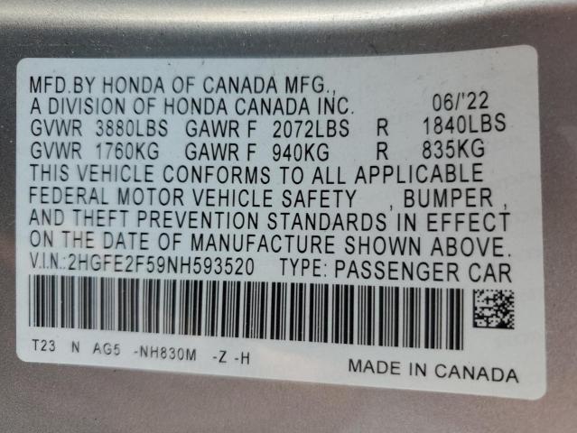 2022 HONDA CIVIC SPORT 2HGFE2F59NH593520