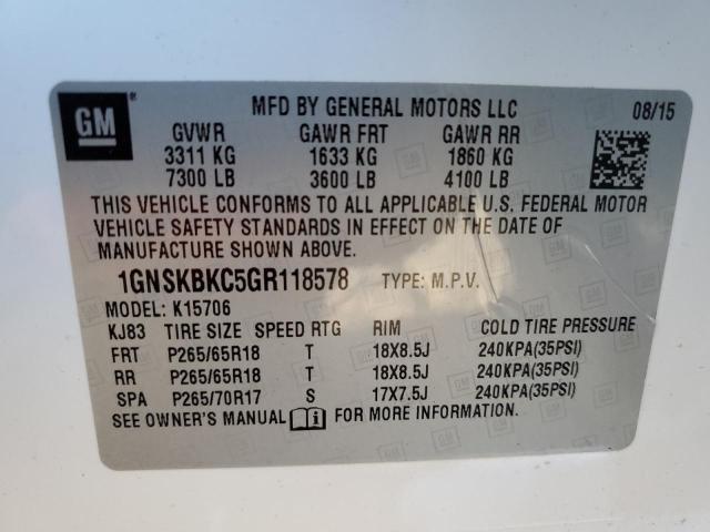 2016 CHEVROLET TAHOE K1500 LT 1GNSKBKC5GR118578