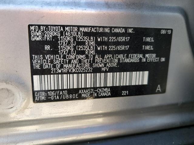 2019 TOYOTA RAV4 XLE 2T3W1RFV3KC025232