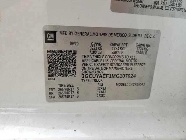 2021 CHEVROLET SILVERADO 1500 3GCUYAEF1MG107024