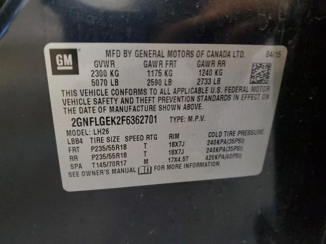 2015 CHEVROLET EQUINOX LT 2GNFLGEK2F6362701