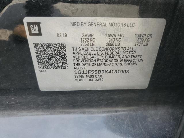 2019 CHEVROLET SONIC PREM 1G1JF5SB0K4131903