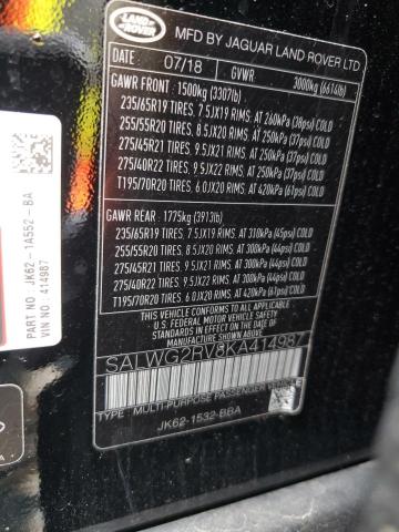 2019 LAND ROVER RANGE ROVE SALWG2RV8KA414987