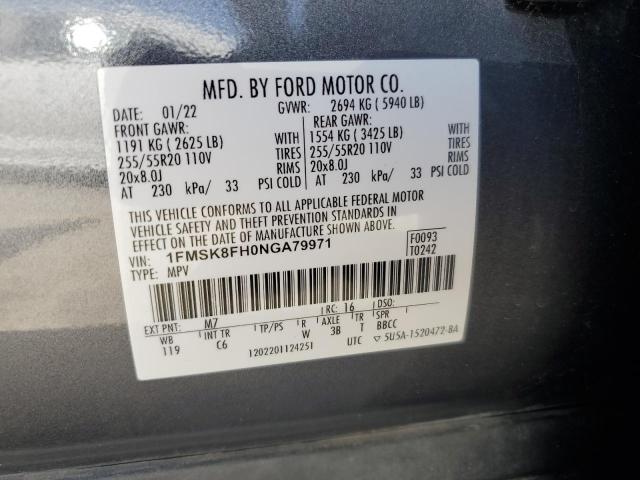 2022 FORD EXPLORER LIMITED 1FMSK8FH0NGA79971