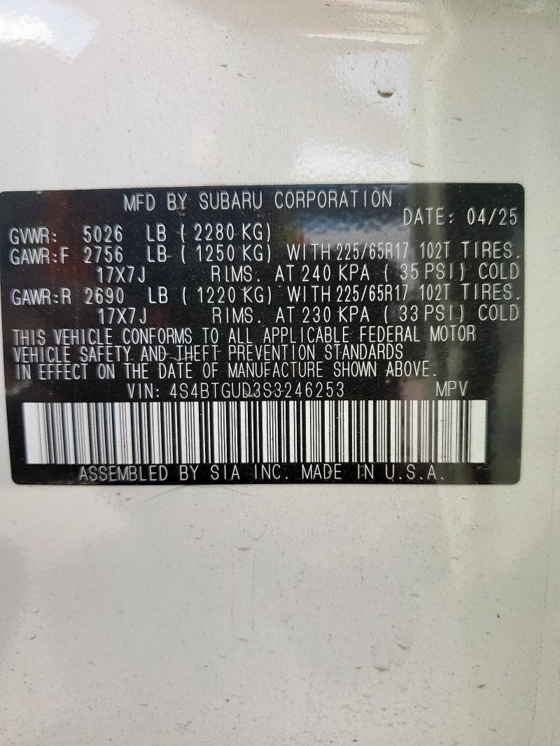 2025 SUBARU OUTBACK WI 4S4BTGUD3S3246253