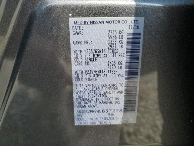2017 NISSAN PATHFINDER 5N1DR2MM9HC637278
