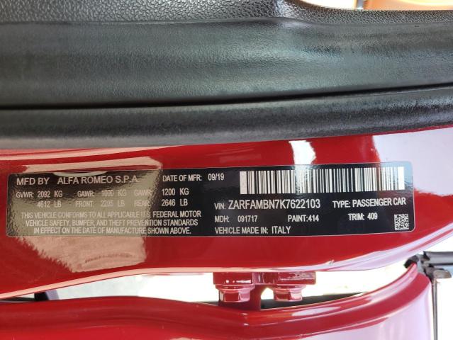 2019 ALFA ROMEO GIULIA TI ZARFAMBN7K7622103