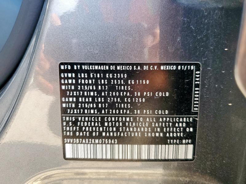 2019 VOLKSWAGEN TIGUAN SE 3VV3B7AX2KM075943